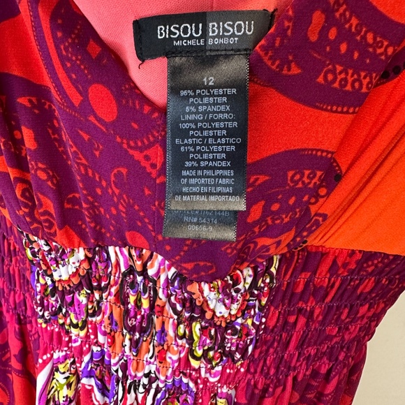 Bisou Bisou Red & Purple Maxi Dress with Shirred Waist & Embellished Sleeves 12 - Picture 8 of 9